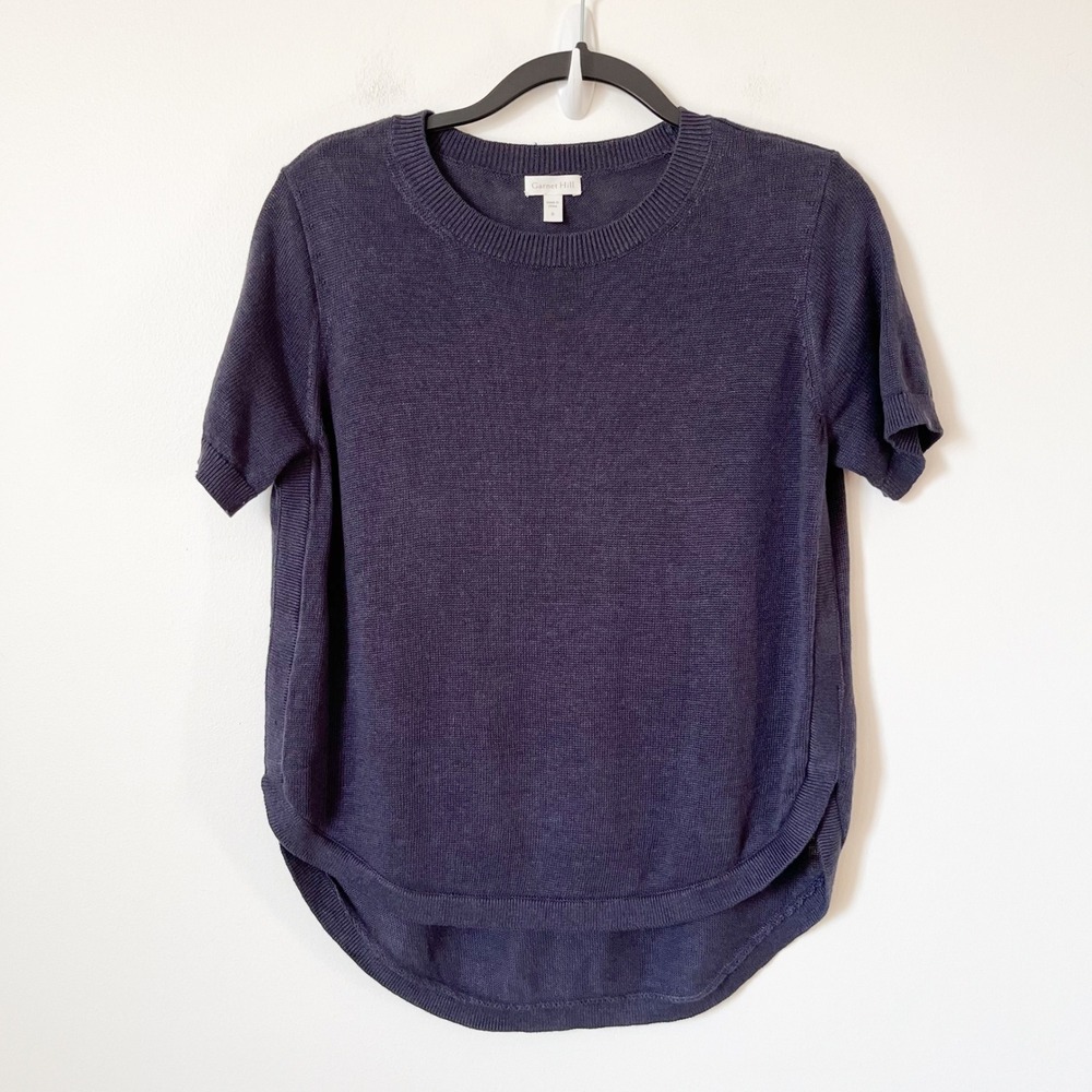 Garnet Hill Haiku Linen Short Sleeve Sweater Womens Small Navy Blue